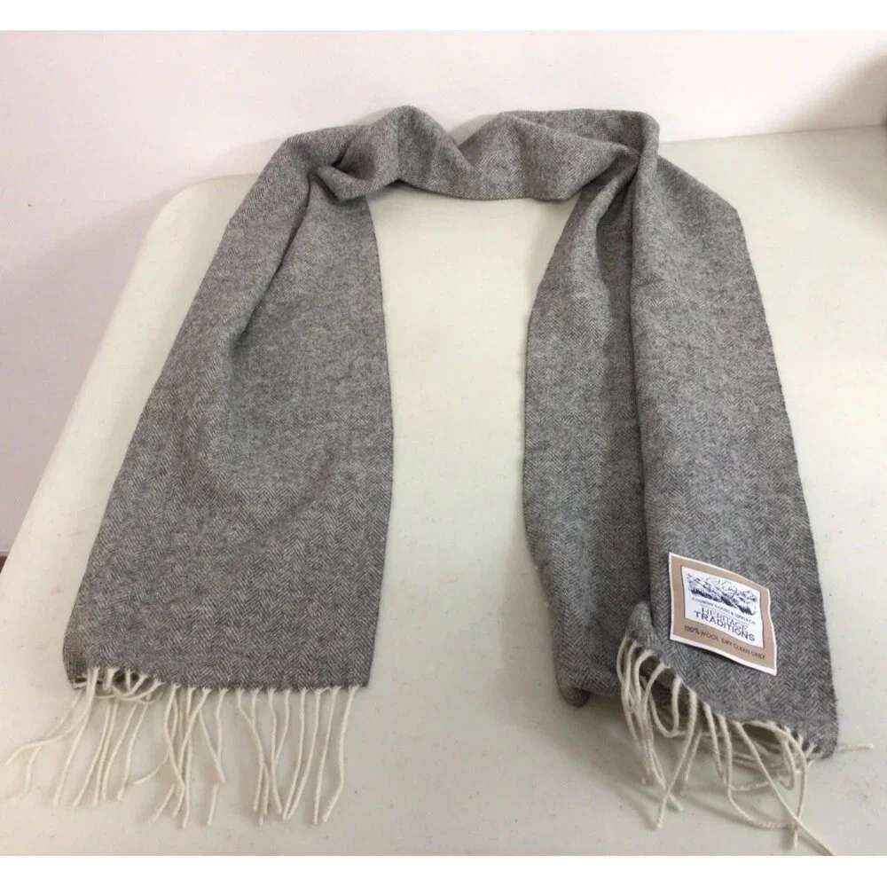 Heritage Traditions Gray Wool Scarf Mens One Size